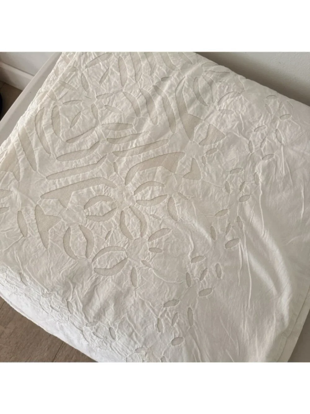 NEW Indian Cutwork Appliqué White Bedcover Tablecloth 100% Cotton Handcrafted